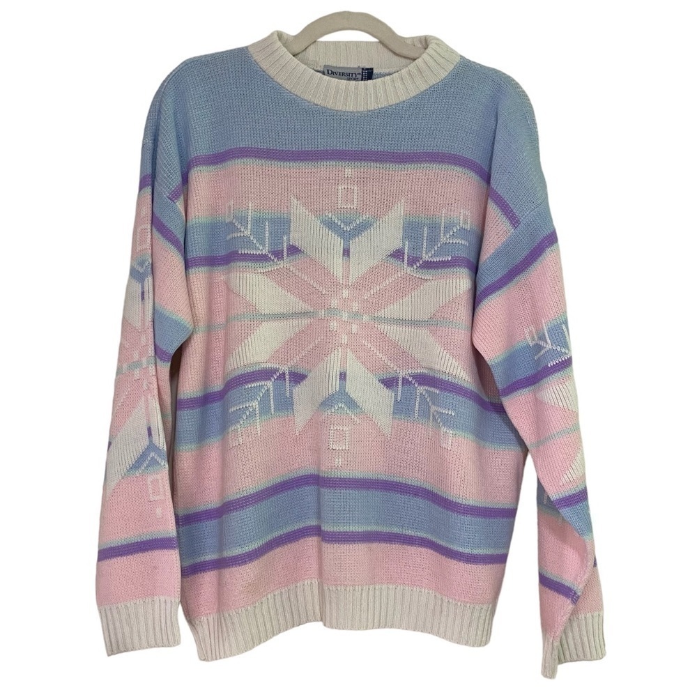 Diversity Sport 80s Vintage Pink Snowflake Holiday Winter Sweater Christmas